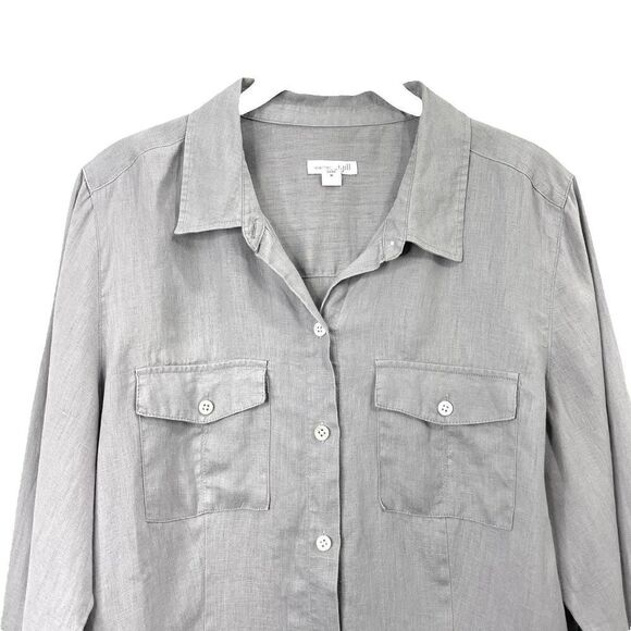 J. Jill love linen button down shirt Sz M gray neutral - Picture 2 of 6